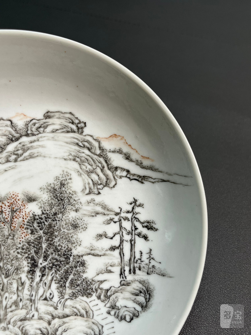 清雍正 墨彩山水纹盘 - 图6